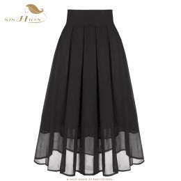 Vestidos Sishion falda larga plisada negra Al0166 falda elegante de gasa para fiesta para mujer