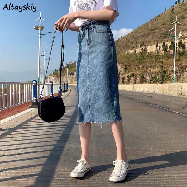 Vestidos Faldas Mujer Midcalf Denim Sólido Moda Simple Mujer De Moda Bolsillos Básicos Primavera Ulzzang Femenino Aline Diario Casual Caliente