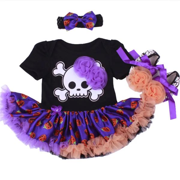 Robes crâne noir bébé fille Halloween Costumes dentelle Petti barboteuses robes combinaison Fantasias Infantil filles vêtements infantile Bebe ensemble
