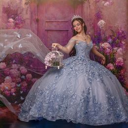 Jurken Sky Quinceanera blauw met vrijstaande cape off schouderkristallen prinses Sweet 15 16 jurk prom -jurken