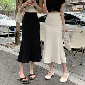 Jurken Slanke Hoge Taille Wrap Hip Zwarte Fishtail Rok Vrouwen Lange Koreaanse Kantoor Dame Elegante Faldas Mujer Moda 2023 Herfst zeemeermin