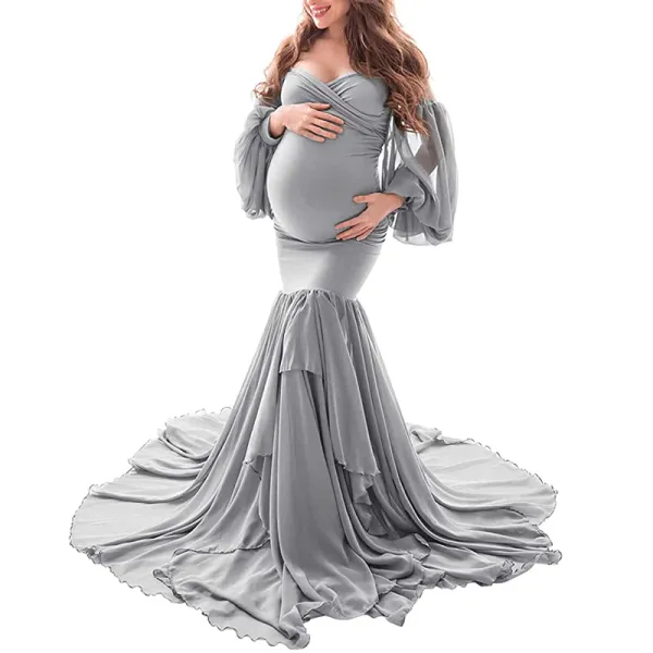 Robes Sling Off épaule robe de maternité photographie en mousseline de soie coton longue grossesse sirène Maxi robe bébé douche Photo Shoot accessoires nouveau