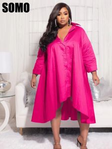 Robes Somo Plus Size Vintage Femmes Hobe Single Breasted Abel Collar à manches longues Big Swing Shirt Robe Fashion Wholesale Dropshipping