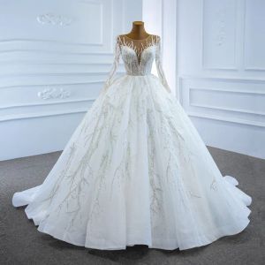 Robes étincelantes Robe de mariée arabe Dubaï 2023 Péquettes perlées à manches longues Crystals Bridal Bridal Plus taille sur mesure Vestidos Robe de