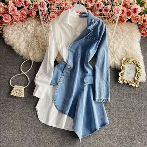 Robes Spring Fashion Irrégulaire Denim Coutures de chemise à longue tenue