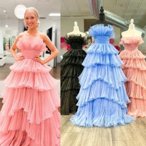 Jurken strapless ruches prom jurk 2k23 ball jurk gelaagd volumineuze rok empire periwinkle dame optocht formeel avondevenement feest runw