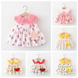 Robes d'été bébé robe mignonne 2 pièces Sents Jupe sans manches imprimées pour filles + sac de dessin en bas âge confortable