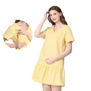 Vestidos Ropa de maternidad para lactancia materna de verano, vestido de lactancia para embarazadas de talla grande, ropa informal de lino y algodón para embarazo, vestido para mujer