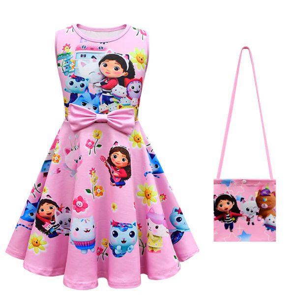 Vestidos de verano para chico, ropa de casa de muñecas de Gabby, vestido de Cosplay de gatos Gabby para niñas + bolsa, vestidos de princesa para fiesta de cumpleaños para bebés y niños