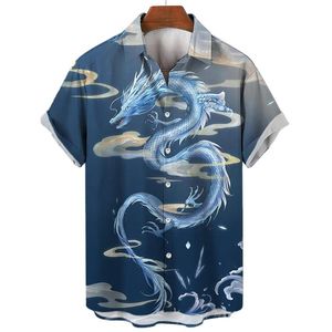 Jurken Zomer Heren Sociaal Casual Vintage Bloemen Hawaiiaans Oversize Shirt met korte mouwen Street Dragon Patroon Element Kleding Hot