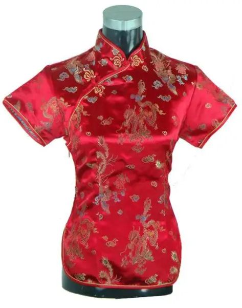 Robes d'été à manches courtes rouges tops chinois dame chinoise traditionnel choux de soie nouveauté dragon dragon s m l xl xxl ws005