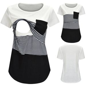 Jurken Summer Tops Nursing voor borstvoeding T -shirt mouw gestreepte print dames zwangerschap korte zwangerschap blouse comfortabele tops