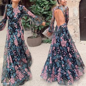 Jurken Zomer Vintage Dame Sexy Backless Boheemse Bloemenprint Y2k Lange Jurk Strand Roeping Gewaden Feestavondjurken voor Vrouwen 2022