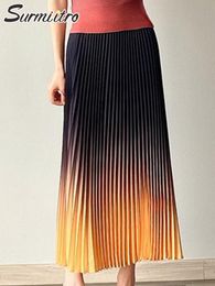 Robes SURMIITRO 2022 Été Mode Coréenne Noir Jaune Dégradé Femmes Esthétique Midi Longue Taille Haute Une Ligne Jupe Plissée Femme
