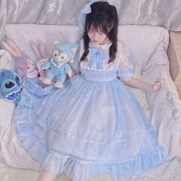 Jurken Zoet Schattig Kawaii Meisje Lolita Jurk Prinses Meid Vintage Ruches Jurken Bladerdeeg Mouw Blauw Zwart Roze Vrouwen Vestidos Pop Kraag