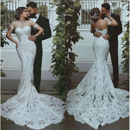 Vestidos Novias Full Mermaid Lace Appliche Capel Train Firling Wedding Wedding Gowns Rata de Mariage BC