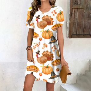 Jurken Thanksgiving Day Jurk Voor Vrouwen 3d Pompoenen Print Jurk Winter Korte Mouw Mini Jurken Herfst Mode Party Vrouw Kleding