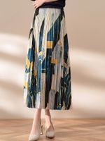 Robes tigena fashion contraste couleur jupe longue jupe 2023 Été esthétique imprimé élégant une ligne haute jupe midi plissée