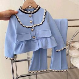 Robes Toddler Pant set pour les filles pour 110ys à manches longues printemps 2pcs Vêtements survêtement 2023 Nouvelles tenues bébé mignonnes