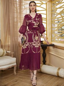 Robes toleen femmes chic élégants robes longues maxi 2022 Summer Luxury Puff Sleeve Belt Arabe Turkey African Evening Party Vestido
