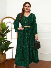 Jurken Toleen Women Plus Size Maxi Dresses 2022 Spring Green Large Large Sleeve Designer Chic Elegant Evening Party Robe Kleding