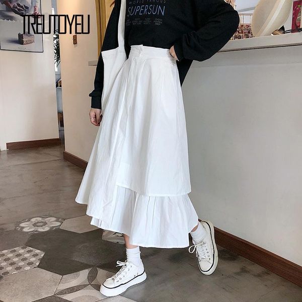 Robes Treutoyeu 2020 Été harajuku dames maxi jupes longues avec des poches