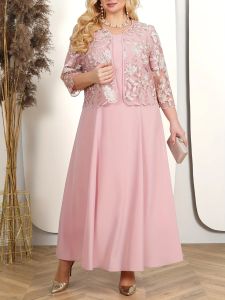 Robes Deux Pièces Robe Femme Printemps Automne Broderie Florale Maxi Longue Robe pour Invité De Mariage Fête Grande Taille Femmes Vêtements