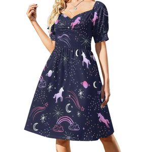 Jurken Unicorns in Space Dress Cartoon Ombre Unicorn Pretty Dresses Street Fashion Casual Dress Summer V Neck Patroon Oversize Vestido