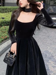 Jurken Veet Elegant Evening Party Midi Dresses Ladies Black France Vintage Jurk Vrouwen Nieuwe Winter Koreaanse OnePiece Dress Autumn 2021