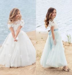 Jurken Vestidos de Primera Comunion Papilio Kids First Communion -jurken voor kleine meisjes Lang schattige bloemenmeisjesjurk met handgemaakte stroom