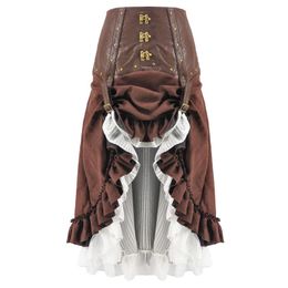 Robes Victorienne Marron Blanc Cuir Ajustable Asymétrique À Volants Vintage Steampunk Jupe Sexy Vêtements Gothiques Femmes Dames Jupes