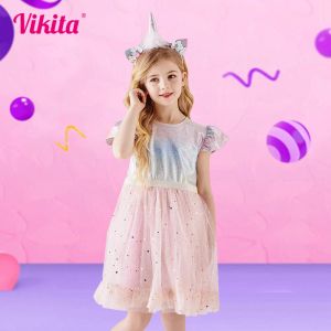 Jurken Vikita Princess Girls Kleed Kinder Kleding Girl Girl Mouwloze jurk Kinderjurken voor meisjes Peuter Girl Casual jurken