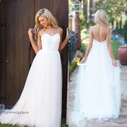 Robes vintage bon marché aliné simple tulle blanc long boho plage de mariée robe de mariée de haute qualité