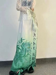 Jurken Vintage Chinese Stijl Rokken Vrouwen Bamboe Print Ins Mode Hoge Taille Saia Rok 2023 Nieuwe Zomer Japanse Lange Split jupe Femme