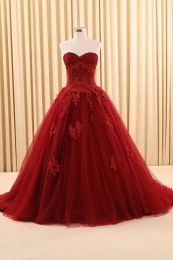 Robes vintage Gothic Robe de balle rouge foncé Robes de mariée avec couleur longue chérie corset coloré non blanche robe de mariée vraie robe de m