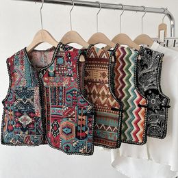 Robes Vintage Jacquard Bohème Boho Chic Ibiza Hippie Gypsy Reliure Gilet Court Rétro Élégant Cottage Core Vacances Bali Haut