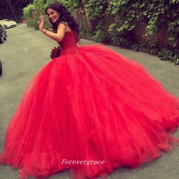 Jurken Vintage Long Ball Jurk Tule Red Western Wedding Dress Puffy Turkije Country Women Bruids Jurk Plus Size Vestido de Noiva Longo