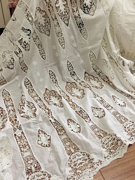 Vestidos de tela de encaje de crochet de algodón puro estilo vintage, vestido de novia de vestidos de novia de vestidos de novia de alta costura tela de encaje de algodón de 130 cm de ancho