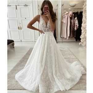 Robes de mariée robes de mariée 2023 col en v été plage Boho Appliques une ligne dos nu sur mesure