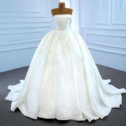 Jurken bruiloft elegante satijnen mouwen-minder strapless parel jurk op maat gemaakte vestidos de novia