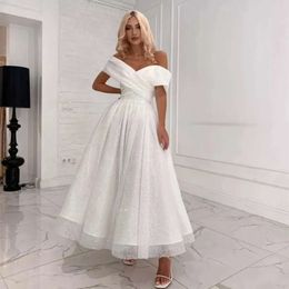 Jurken Wedding Glitter Line van een wit lovertjes de schouder enkellengte bruidsjurken eenvoudige chique chique bruid jurk 2024 nkle