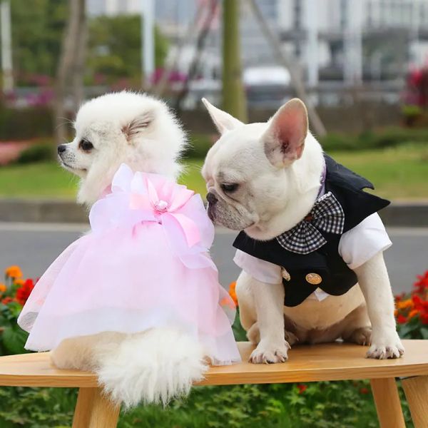 Robes Robe de fête de mariage pour chien, tenue de mariage avec nœud papillon, vêtements pour chien, meilleur garçon, demoiselle d'honneur, Costume pour animaux de compagnie, pour petits et moyens chiens
