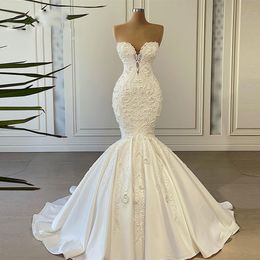 Jurken Bruiloft Sweetheart voor Bruid 2022 Zeemeermin Bruidsjurken Kant Applique Mouwloos Elegant Vestido De Novia