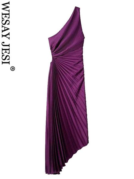 Vestidos Wesay Jesi Traf Vestido morado de un hombro para mujer Vestidos largos asimétricos con volantes vintage Vestido de noche sexy sin espalda de verano