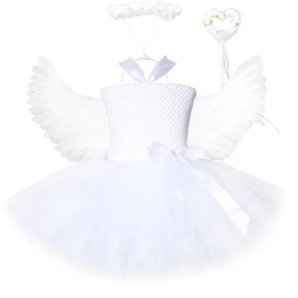 Vestidos de ángel blanco traje tutú para niñas princesa hada de hadas vestido con alas disfraces de halloween para niños traje de ropa de niña 114y