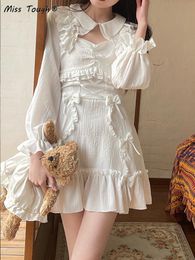 Vestidos White Style Coreano Sweet Lolita Vestido Mujeres Bow Lindo Kawaii Party Mini Dresses Femenino Princesa Japonesa Dresse Summer 2022