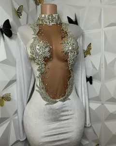 Jurken White Prom 2024 kralen Lange mouwen Diamant Sexy zeemeermin feestjurken voor Black Girl Vestidos de Fiesta