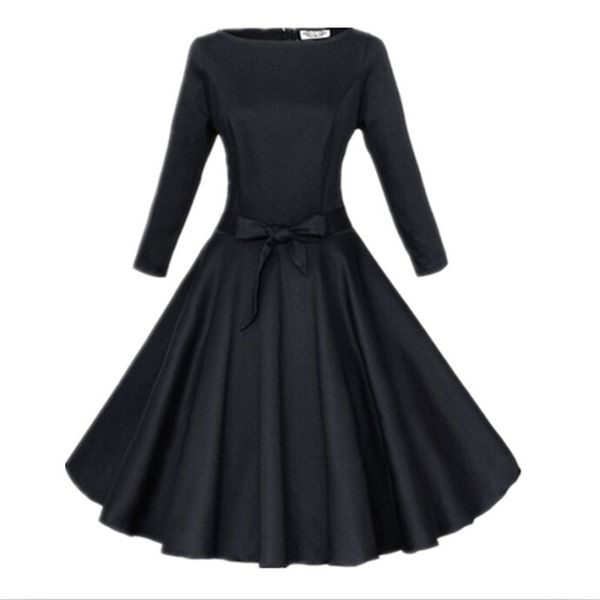 Robes en gros2016 femmes Pinup Vintage années 50 rétro Rockabilly Club robe grande taille robes de soirée longue trois quarts manches boule noire aller