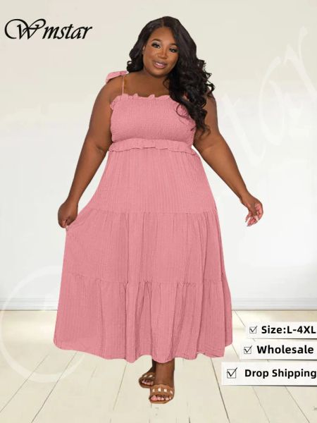 Vestidos Wmstar vestidos de talla grande 4xl dulce mujer Sexy sólido vendaje Slip dobladillo grande Maxi vestido nuevo estilo gran oferta venta al por mayor Dropshipping