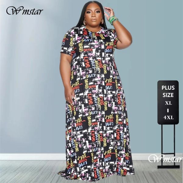 Robes Wmstar grande taille robes 4XL vêtements pour femmes imprimer en vrac à manches courtes mode Maxi robe offre spéciale nouveau vente en gros livraison directe